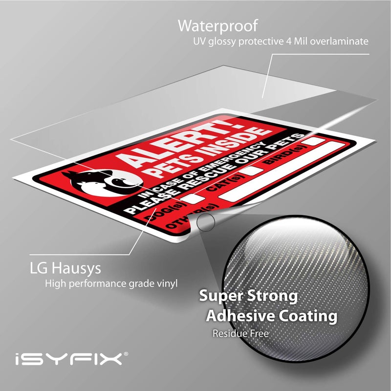 iSYFIX Alert Pets Inside Signs Stickers â€“ 4 Pack 7x5 Inch â€“ Premium Self-Adhesive Vinyl, Laminated for Ultimate UV, Weather, Scratch, Water and Fade Resistance, Indoor and Outdoor - Image 3